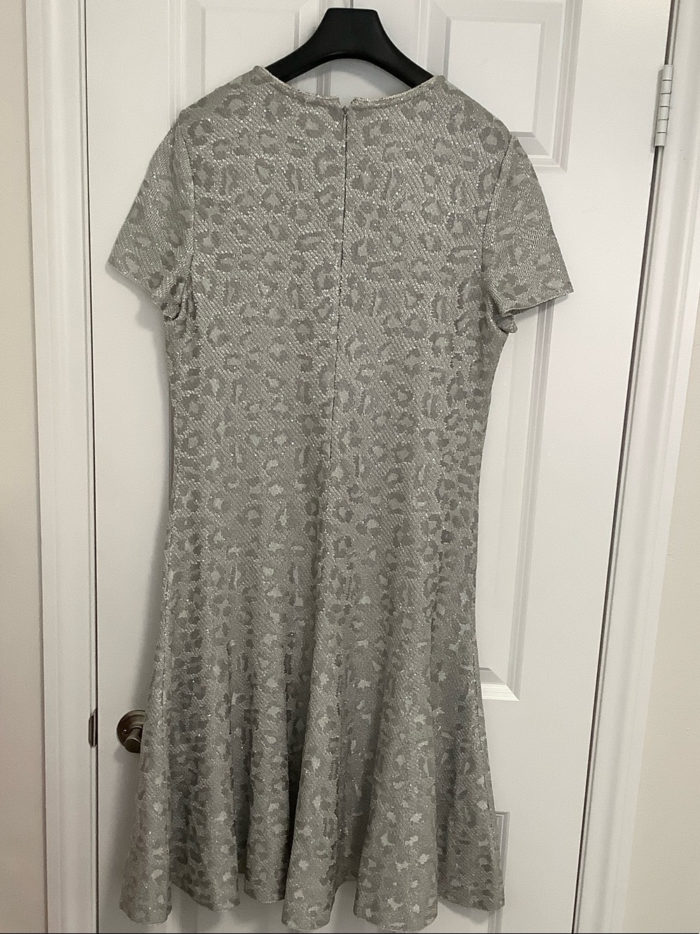St. John Silver Metallic Sequined Animal Print  Fit-and-Flare Dress - Picture 4 of 13